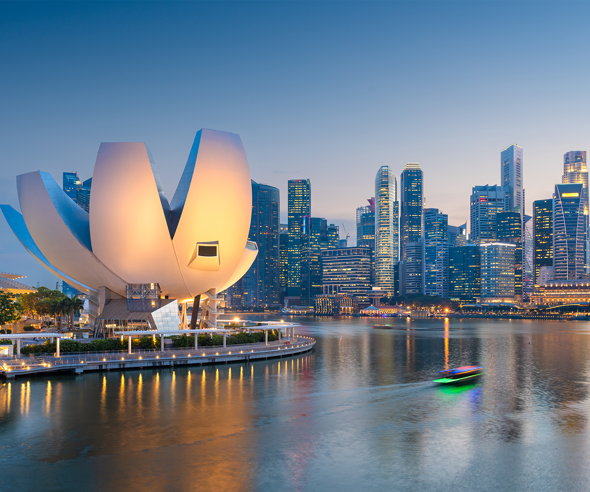 Evening view of Singapore skyline