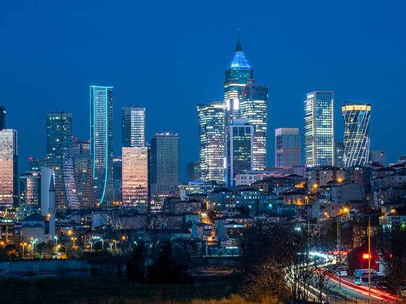 Night view of Istanbul’s modern skyline