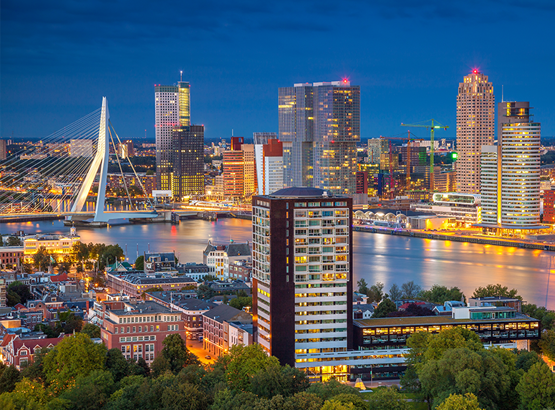 Night view of Rotterdam skyline