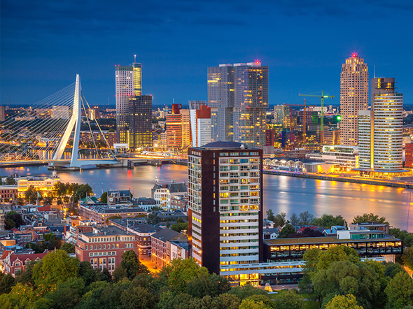 Night view of Rotterdam skyline
