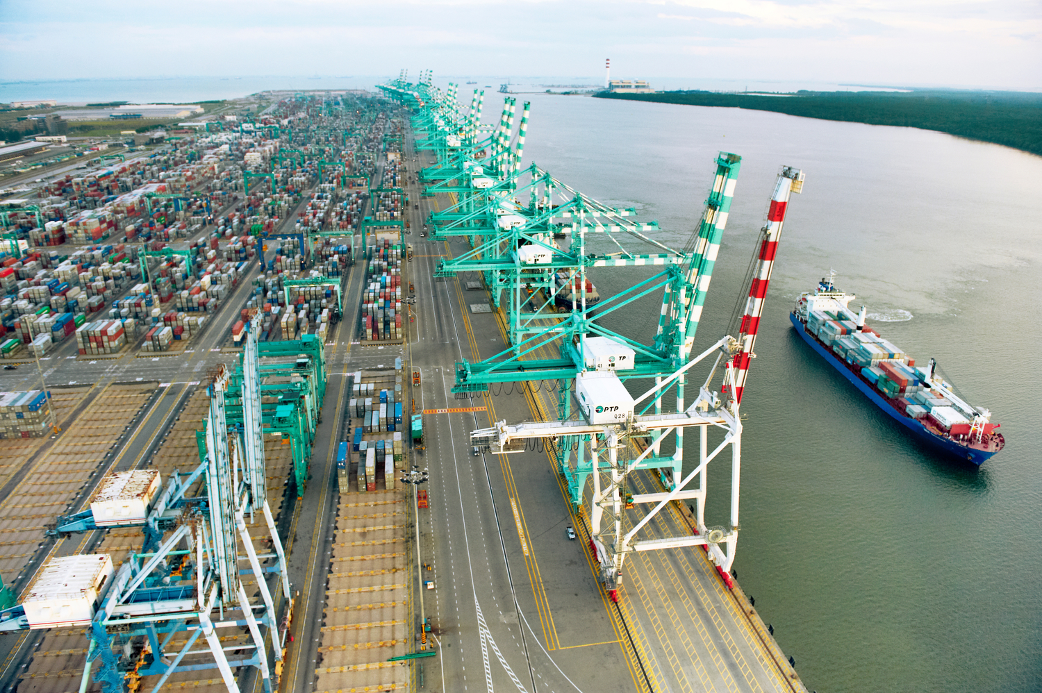 Aerial view of a container port