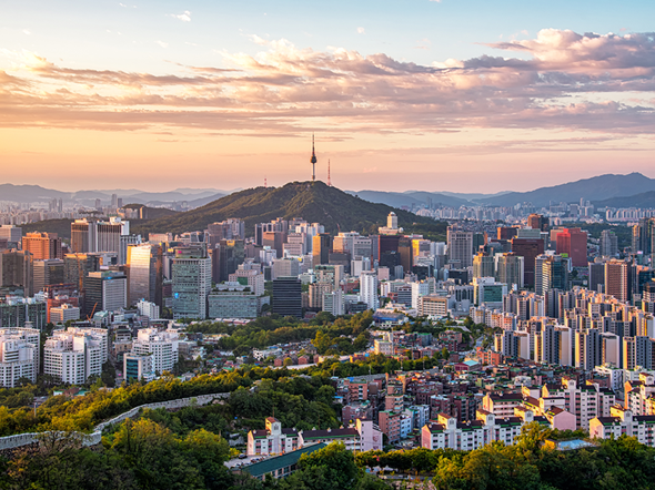 Panoramic view of Seoul at sunset