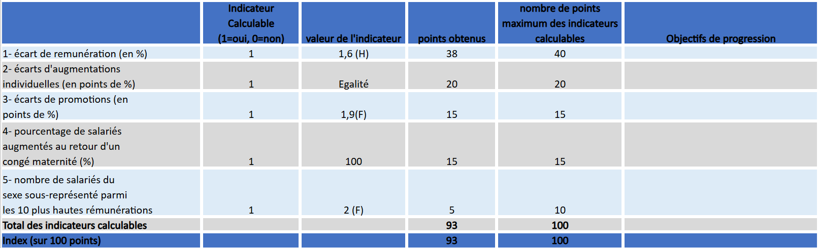 Index Egalité Professionnelle 2025 sur Année 2024