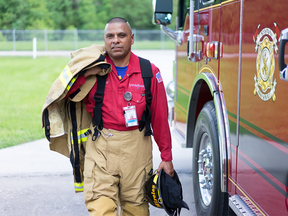 A member of LYB's emergency response team specialized unit for fire