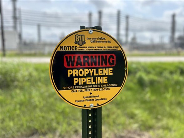 Equistar pipelines safety marker warning sign for propylene pipeline