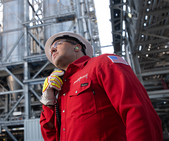 LYB Equistar Pipelines Safety Employee pictured communicating information via radio