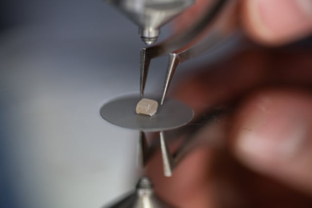 Detecting chemical fingerprints: Recyclate pellet ready for measurement 